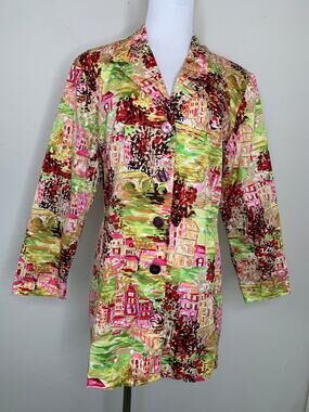 Vintage Bright City Scape Blazer 14 Petite